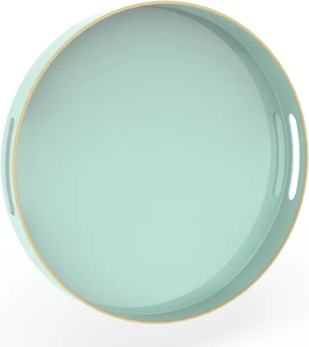 Vista 16 de MAONAME - Bandeja decorativa verde oscuro, bandeja de servir redonda de 13 pulgadas con asas, bandejas de plástico para mesa de café, bandejas