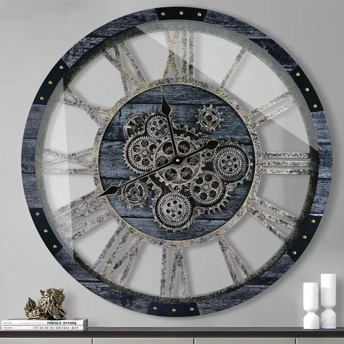 Vista 9 de Reloj de Pared de 24 Pulgadas con Engranajes en Movimiento, Relojes de Pared Grandes, Reloj para Decoración de Sala de Estar, Marco de Madera