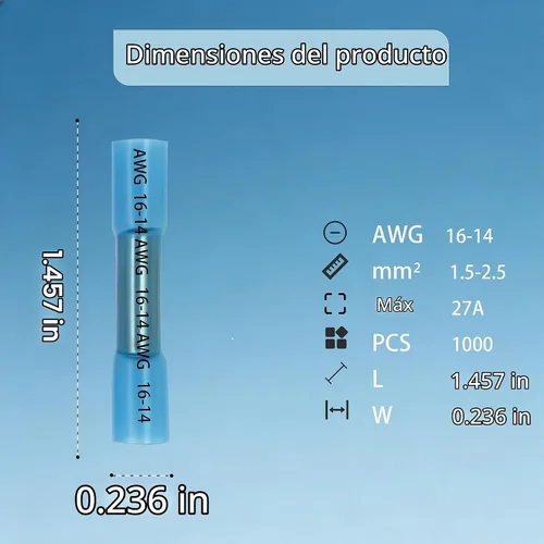 Vista 5 de 1000 conectores a tope termorretráctiles de 16-14 AWG, empalme de cable crimpado aislado eléctrico impermeable para marinos, cables, cableado