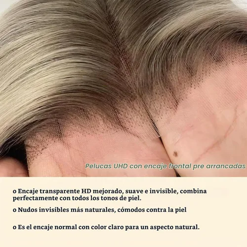 Vista 3 de Peluca de cabello humano rubio ceniza ombré, encaje frontal transparente UHD de 13 x 4 pulgadas, encaje frontal transparente UHD de 12 pulgadas 666