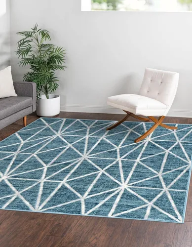 Vista 27 de Unique Loom Matrix Trellis Collection - Alfombra geométrica (2 pies x 6 pies 1 pulgada, azul/azul claro)