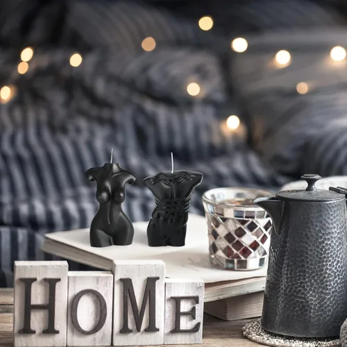 Vista 7 de Tondiamo 2 velas en forma de cuerpo femenino masculino cuerpo hombres torso cera de soja perfumada vela decorativa para dormitorio, baño, boda Negro