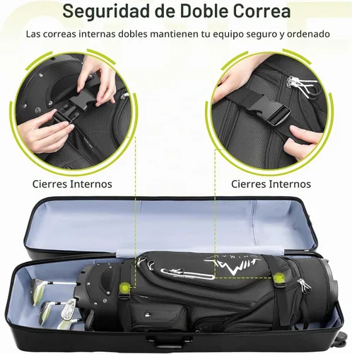 Vista 4 de Hard Case Golf Travel Bag with 4 Wheels - Full Length PC Hard Shell Design Negro clásico