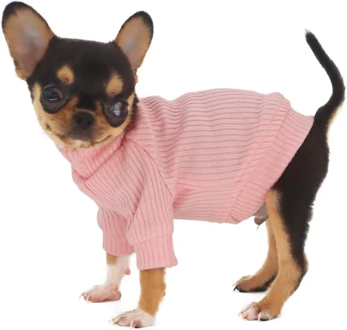 Vista 2 de LOPHIPETS Suéteres de cuello alto para perros pequeños para Chihuahua Teacup Yorkie Cachorro Ropa para Gatos - Rosa Claro Brillante/XXS