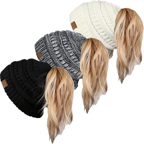 Vista 7 de Funky Junque - Gorro para mujer con ranura para cola de caballo