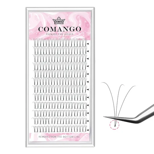Vista 43 de Extensiones de pestañas de volumen prefabricadas 10D, 0.003 in de grosor, rizo C/D, 0.472 in, tallo corto, extensiones de pestañas de volumen
