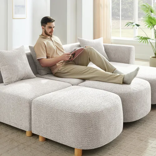 Vista 6 de VANOMi 279 cm Sofá modular seccional con 3 almohadas, cómodo sofá de chenilla en nube convertible de 5 plazas con reposapiés, sofás seccional