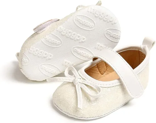 Vista 5 de Zapatos planos Mary Jane para bebé con diadema de lazo, vestido de princesa floral para bebé, suela suave, zapatos de cuna antideslizantes