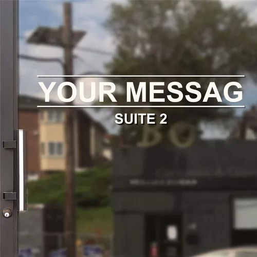 Vista 7 de Calcomanía simple personalizada para ventana de horario comercial, líneas de texto con una calcomanía en forma de flecha, letras personalizadas