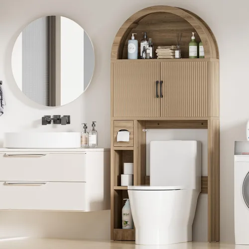 Vista 8 de Spurgehom Over Toilet Storage Cabinet, Bathroom Arch Organizer,Wood Madera
