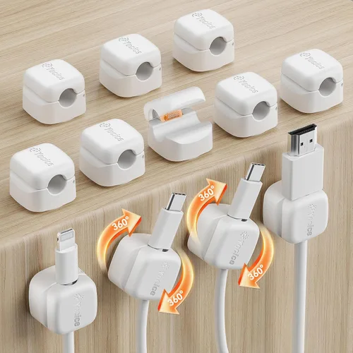 Vista 8 de Paquete de 6 organizadores de cables giratorios, clips de cable de resorte, soporte de cable de gestión de cables de escritorio, clips adhesivos