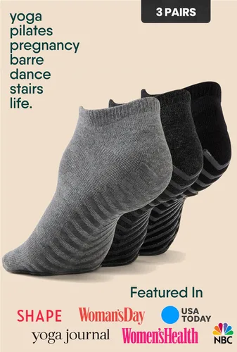 Vista 2 de Gripjoy Calcetines antideslizantes para mujeres y hombres - Calcetines de yoga y hospital con pinzas - 3 pares