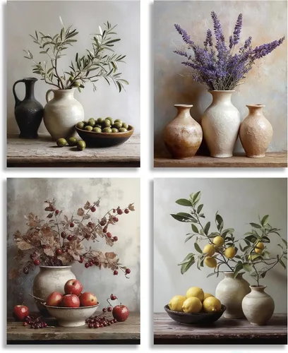 Vista 11 de TOCDGOO Juego de 4 piezas de arte de pared vintage para cocina, comida 8-Colorido