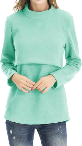 Vista 14 de Smallshow Camisetas de maternidad con forro polar para mujer, manga larga, ropa para amamantar Verde militar