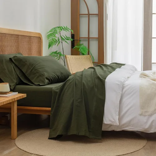 Vista 10 de BESTOUCH Juego de sábanas 100% algodón lavado, tacto de lino, súper suave, cómodo, elegante, ligero, juego de ropa de cama de 3 piezas, color gris