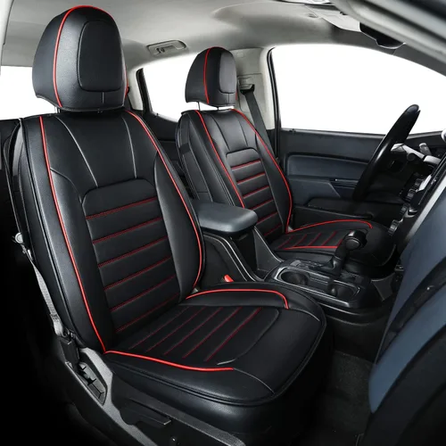 Vista 12 de LUCKYMAN CLUB Fundas de asiento Chevy Colorado para camión de trabajo Crew Cab Z71 LT ZR2 2015-2022 con piel sintética (negro)