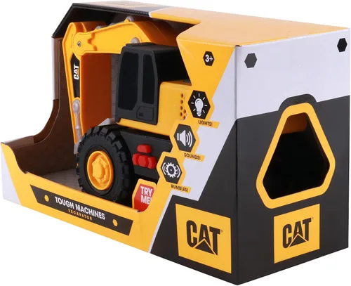 Vista 3 de CAT Juguetes de construcción, máquinas resistentes, excavadora de juguete, 10 pulgadas con luces y sonidos realistas, acción retumbante, piezas