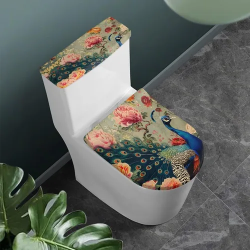 Vista 8 de Flashideas Juego de cubierta para tanque y tapa de inodoro con estampados de patas de perro coloridas - Elástico, se adapta a la mayoría de tanques