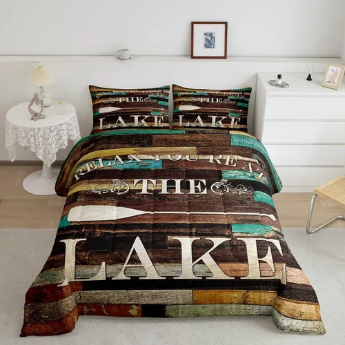 Vista 43 de Lake House - Juego de edredón tamaño individual, juego de ropa de cama rústica de granja vieja de 2 piezas para niños, adolescentes y adultos