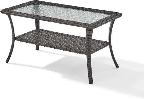 Vista 8 de Belord Mesa de centro al aire libre para patio, mesa de centro de ratán de 40 pulgadas con almacenamiento de 2 capas, mesa rectangular de mimbre