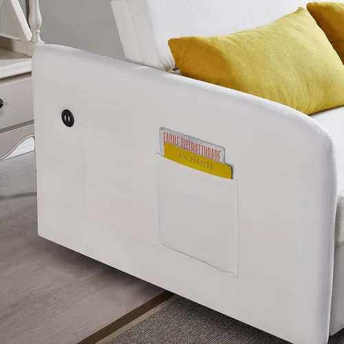 Vista 9 de Sofá cama convertible de terciopelo con respaldo ajustable y enchufe USB, sofá cama extraíble multiposición tamaño individual con 2 almohadas