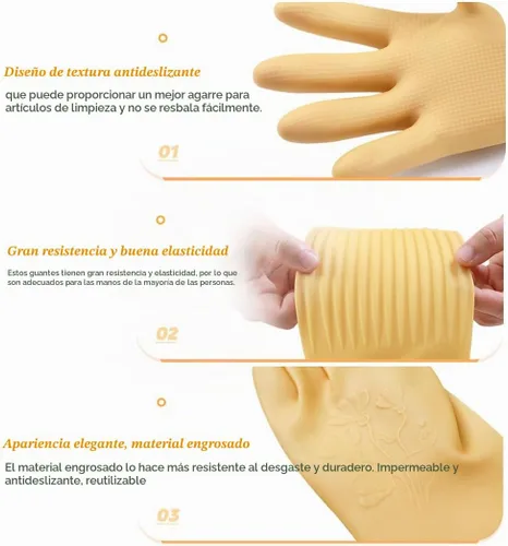 Vista 3 de 3 pares de guantes de 17.8 pulgadas de longitud con codo de goma reutilizables, impermeables, para limpieza del hogar y cocina, tamaño pequeño