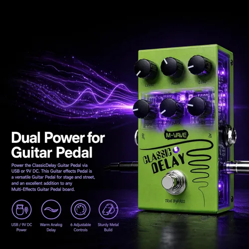 Vista 5 de M-VAVE ClassicDelay - Pedal de guitarra multiefectos, pedal de guitarra multiefectos, pedal de guitarra multiefectos, efecto de guitarra analógica