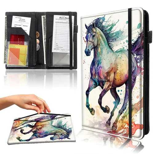 Vista 30 de Libro para camarera con bolsillo con cremallera, de piel sintética, lindo libro para camarera, libros de servidor, restaurante, soporte para cheques