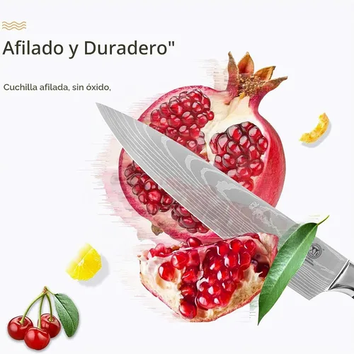 Vista 4 de XYJ Juego de cuchillos de cocina de acero inoxidable de 8 piezas con funda de transporte y funda de mango ergonómico para equilibrar bien