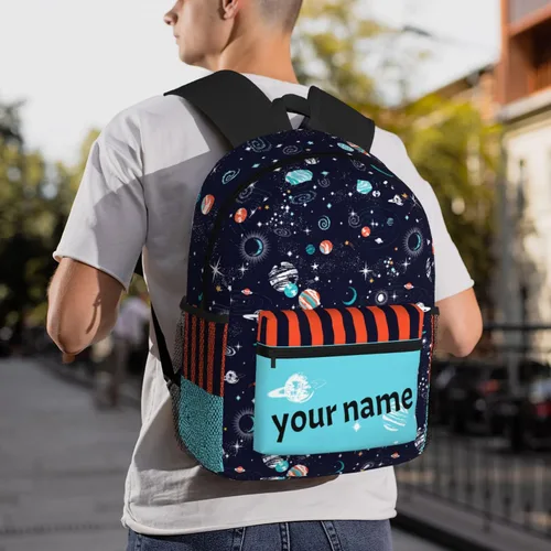 Vista 8 de J&SBGFT Mochila personalizada para niños y niñas, mochila personalizada con nombre, mochila escolar para niños, bonita mochila escolar, 06-Space