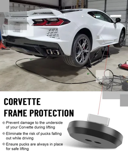 Vista 5 de Samman Corvette Jack Pucks - Adaptador de aluminio compatible con Chevrolet Corvette C5 C6 C7 C8, almohadillas de elevación sin enjuague compatibles