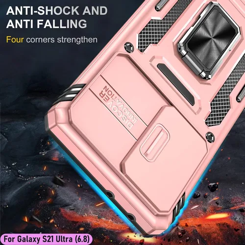 Vista 7 de Funda resistente para Samsung Galaxy S21 Ultra, protección híbrida de goma de doble capa de grado militar con protector de cámara deslizante