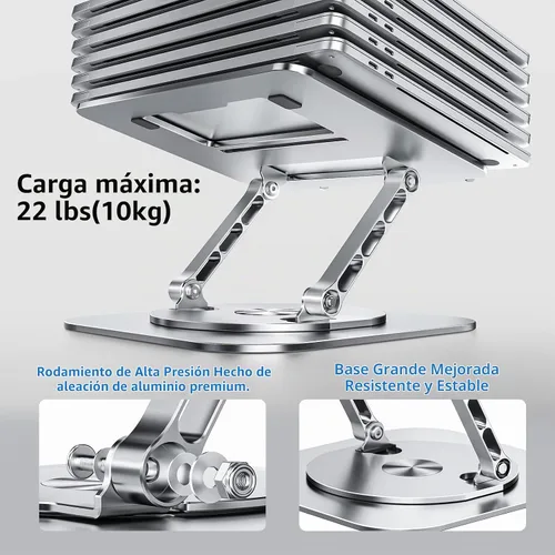 Vista 4 de MCHOSE Soporte para laptop con base giratoria de 360°, soporte plegable para computadora ajustable, diseño ergonómico compatible con MacBook Air