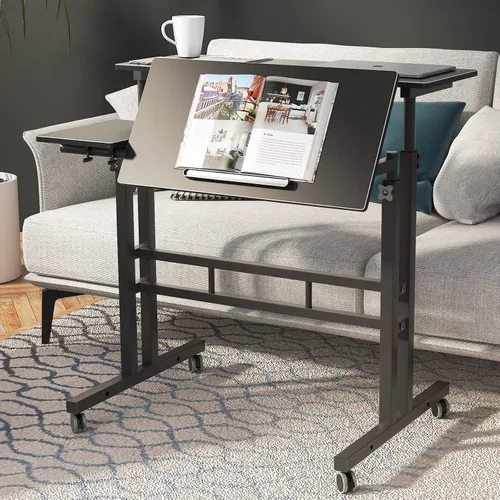 Vista 2 de SogesPower JZS-101-2BK - Mesa auxiliar ajustable para sofá de cama, 2 plataformas