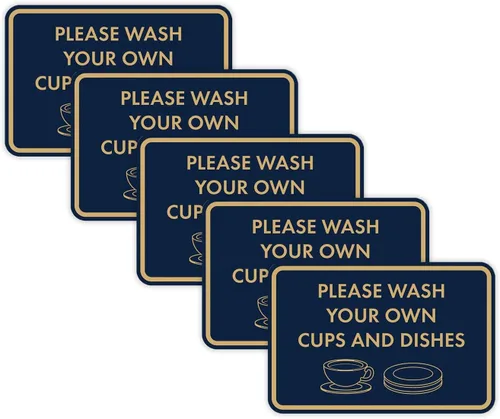 Vista 16 de Letrero clásico enmarcado con texto en inglés «Please Wash Your Own Cups and Dishes» (negro)