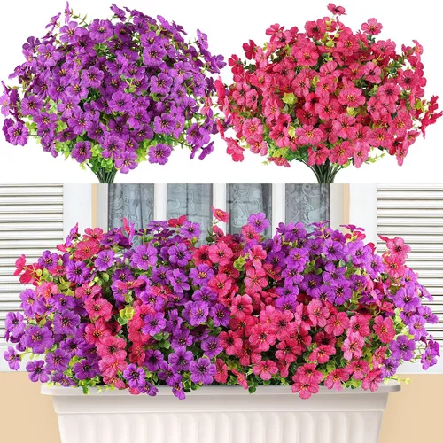 Vista 22 de AmyHomie 20 paquetes de flores artificiales para exteriores, resistentes a los rayos ultravioleta, no se decoloran, plantas de plástico, decoración
