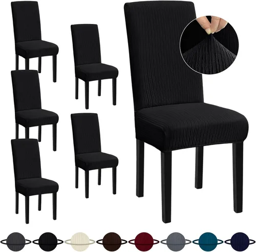 Vista 64 de Sufdari Juego de 4 fundas para sillas de comedor, color beige, antideslizantes, de elastano, elásticas, para comedor, hotel (Grande)