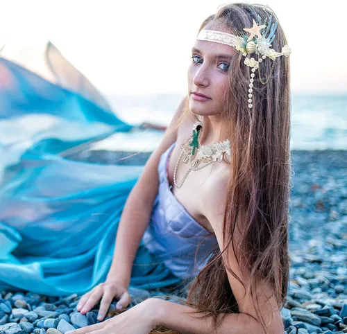 Vista 7 de MTLEE 2 piezas de accesorios de disfraz de sirena, estrella de mar, banda de mar, accesorios para el cabello de sirena y collar de estrella de mar