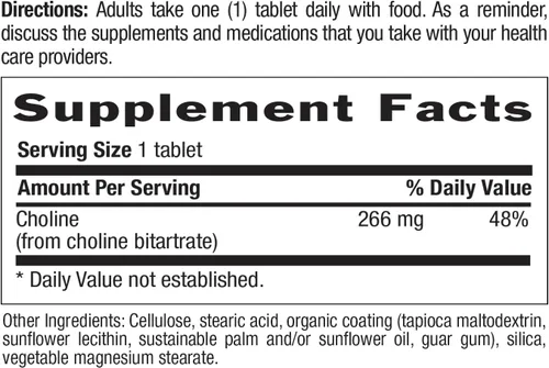 Vista 4 de Country Life Colina 266mg, Certificado Sin Gluten, Vegano, Halal - 100 Tabletas