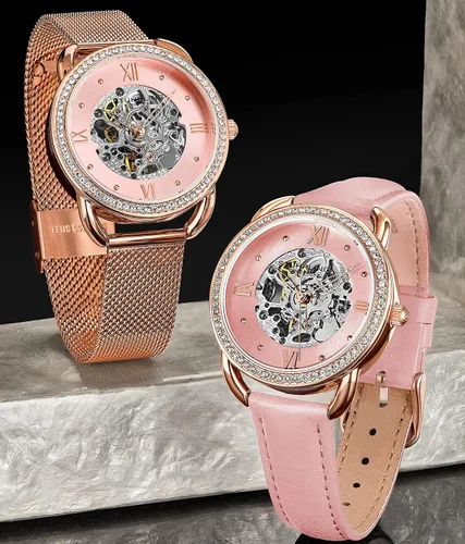 Vista 3 de Stuhrling - Reloj de vestir automático para mujer con bisel con tachuelas de cristal mecanismo mecánico de cuerda automática