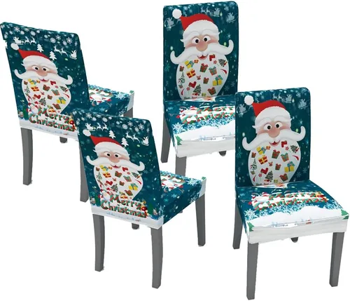 Vista 41 de XMNTG Juego de 6 fundas para sillas de Navidad, con estampado de ciervos, decoración de Navidad, fundas extraíbles para sillas antideslizantes Negro