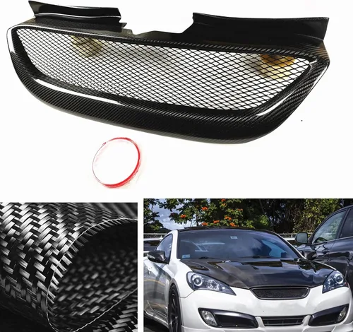 Vista 9 de Parrilla de malla de parachoques delantero para Hyundai Genesis Coupe 2008-2012 fibra de carbono negra