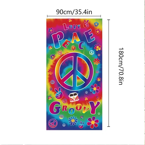 Vista 3 de Pancarta de fondos de amor con texto en inglés "Peace Groovy Love" de 70.8 x 35.4 pulgadas, cartel de decoración de fiesta de carnaval de los años