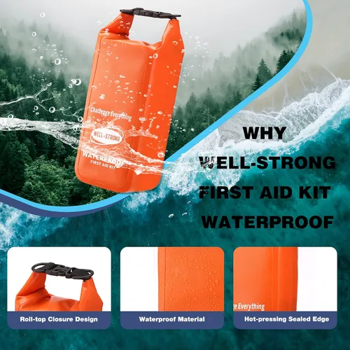 Vista 4 de Kit de primeros auxilios para lancha con herramientas de supervivencia, 123 piezas impermeables de emergencia con hebillas, accesorios compactos