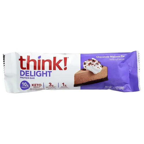 Vista 3 de think! Delight Barras de proteínas, bajas en carbohidratos, sin gluten, pastel de mousse de chocolate, 10 unidades (el embalaje puede variar)