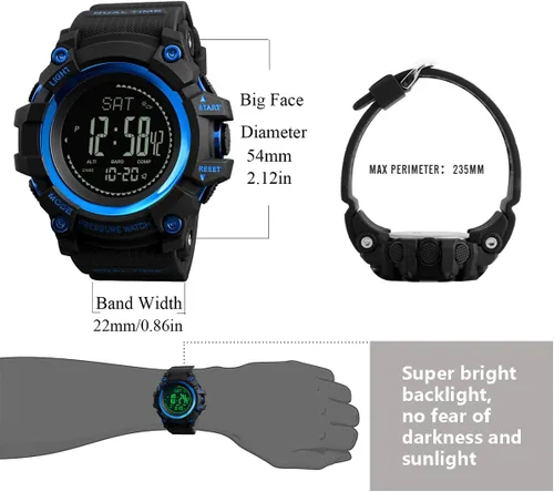 Vista 6 de Watch Compass, Altimeter Barometer Thermometer Temperature, Pedometer, Military Army Waterproof Outdoors Sport Digital Watch for Men