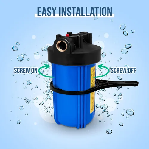 Vista 3 de Sistema purificador de filtro de agua azul de alta capacidad de 10 x 4.5 pulgadas para toda la casa con botón de alivio de presión, puerto de latón