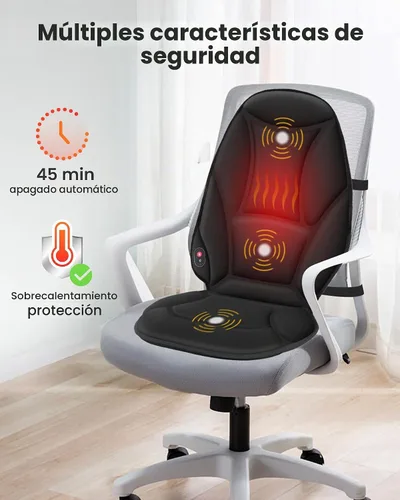 Vista 5 de COMFIER Masajeador de espalda con vibración con calor, almohadilla de silla de masaje térmica, cojín de asiento de masaje, almohadilla masajeadora