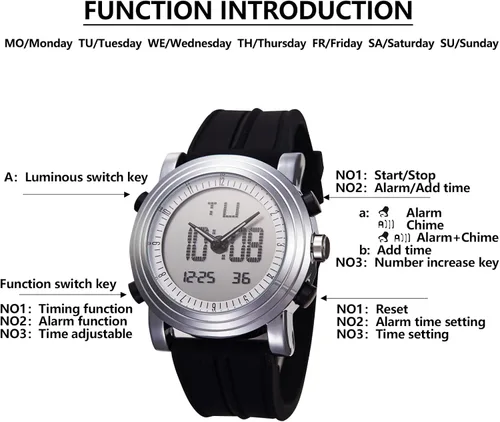 Vista 7 de SINOBI Reloj deportivo para hombre reloj digital de goma militar y cuarzo para hombre con alarma reloj luminoso de doble hora esfera grande de 177