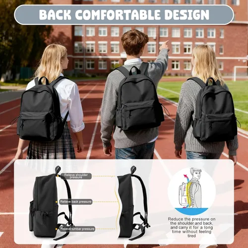 Vista 5 de VECAVE - Mochila ligera para mujeres y hombres, mochila de viaje casual para portátil, A-Negro, Grande, Mochila